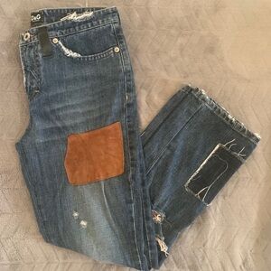 D&G Blue Skinny Jeans with Brown Patch. Size 24 / 38 petite  . Made in Italy.